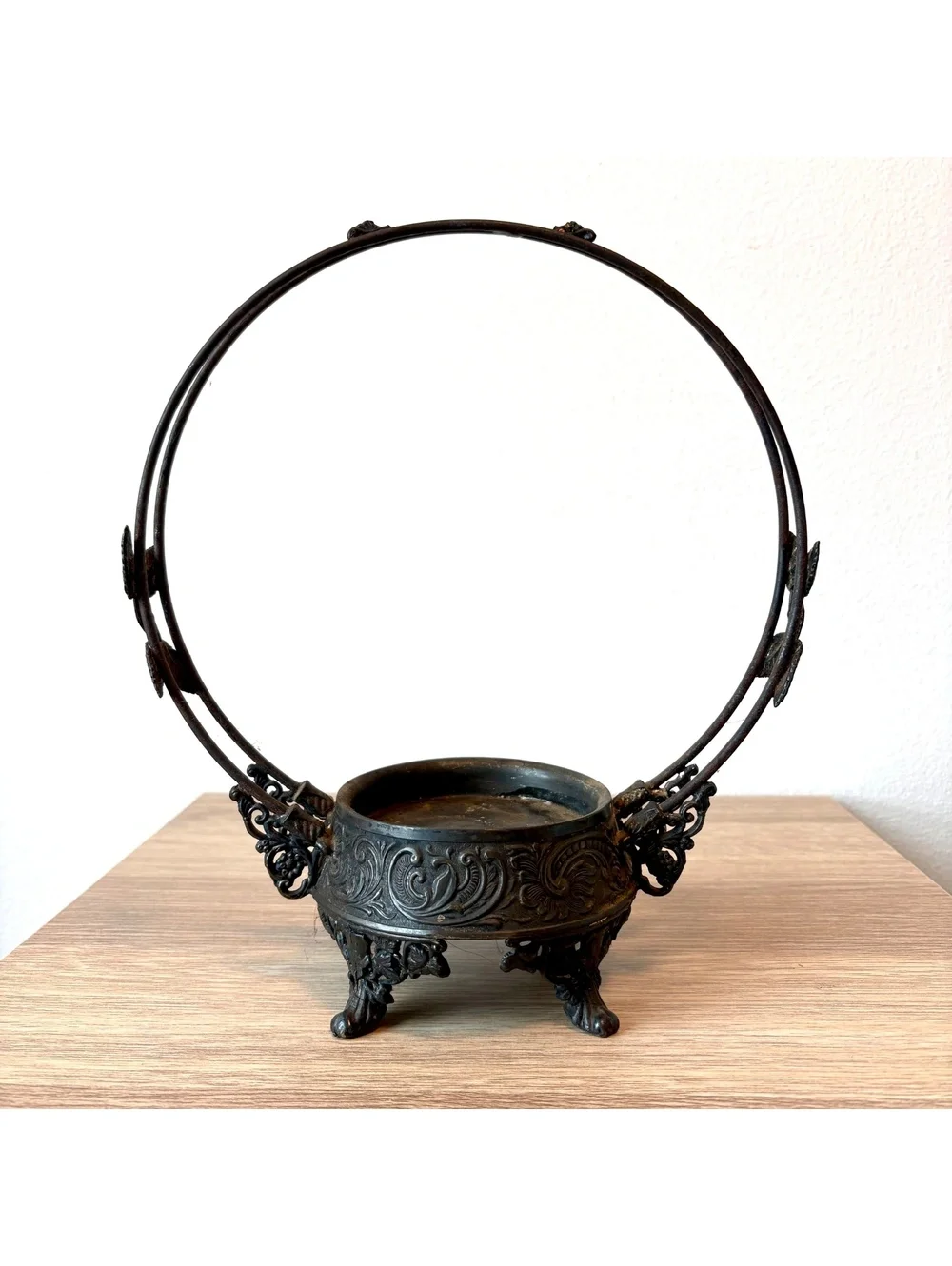 Antique Victorian Cauldron Shaped Candle Holder Halloween Decor Gothic Basket